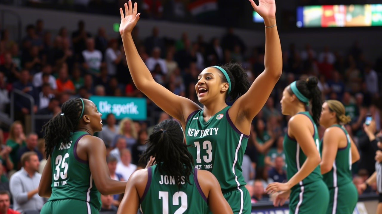 Jonquel Jones mid-celebration